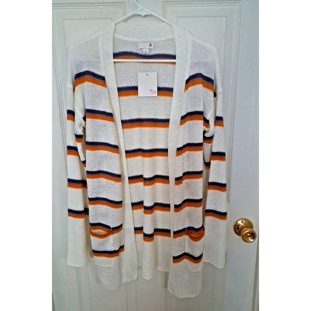 Kohl's SO‎ Lightweight Striped Open Front Long-Length Cardigan Sweater NWT Med.